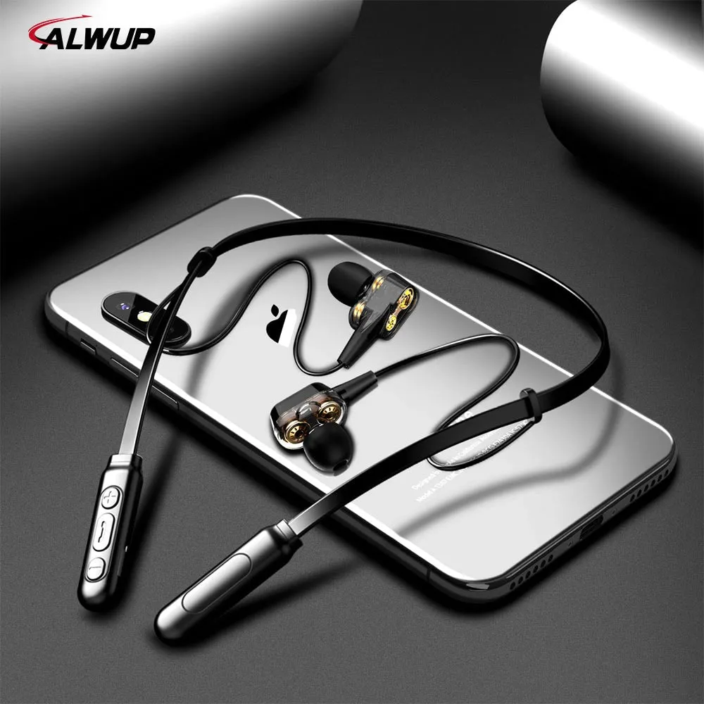 ALWUP G01 Bluetooth Earphone Wireless Headphones Four Unit Drive Double Dynamic Hybrid Deep Bass Earphone for Phone with mic 5.0