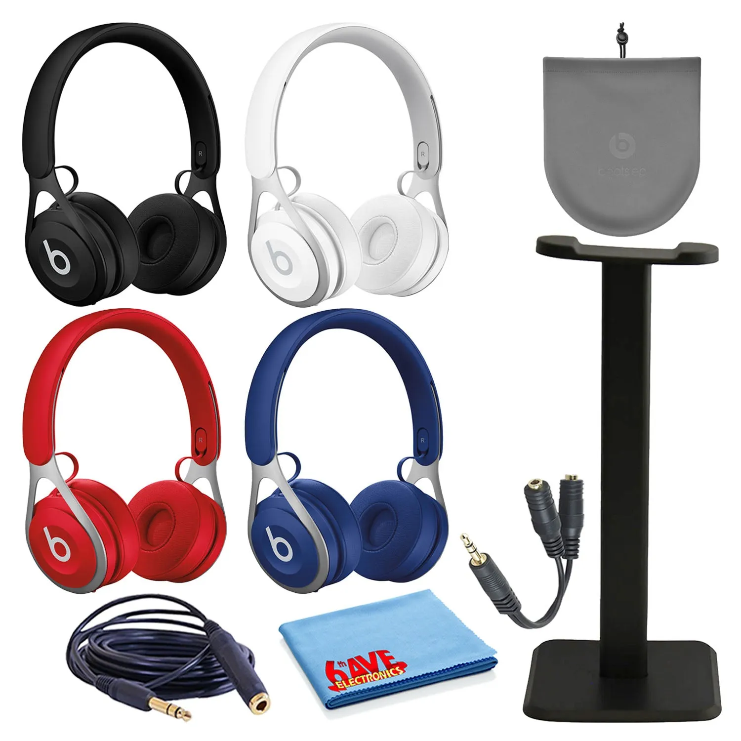 Beats EP On-Ear Wired Headphones Bundle with Stand   Extension Cable   Splitter -