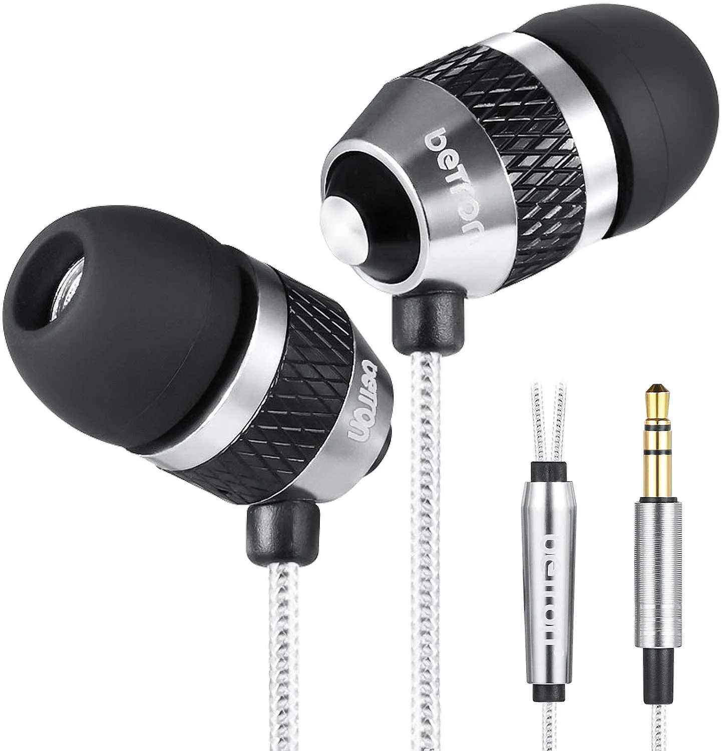 Betron B25 Earphones, Noise Isolating In-Ear Wired Headphones with Strong Bass, Tangle-Free Cord, Lightweight