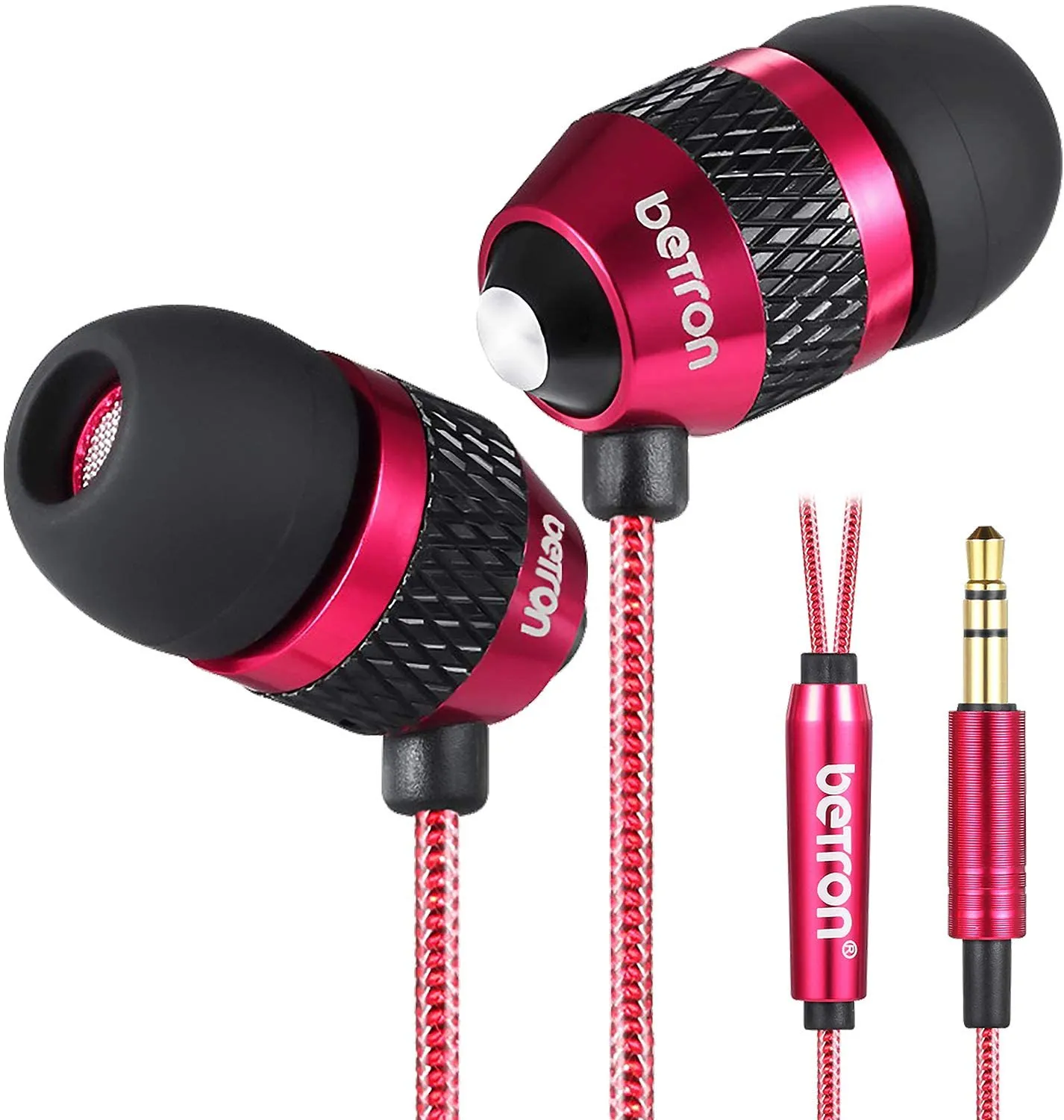 Betron B25 Earphones, Noise Isolating In-Ear Wired Headphones with Strong Bass, Tangle-Free Cord, Lightweight