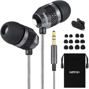 Betron B25 Earphones, Noise Isolating In-Ear Wired Headphones with Strong Bass, Tangle-Free Cord, Lightweight