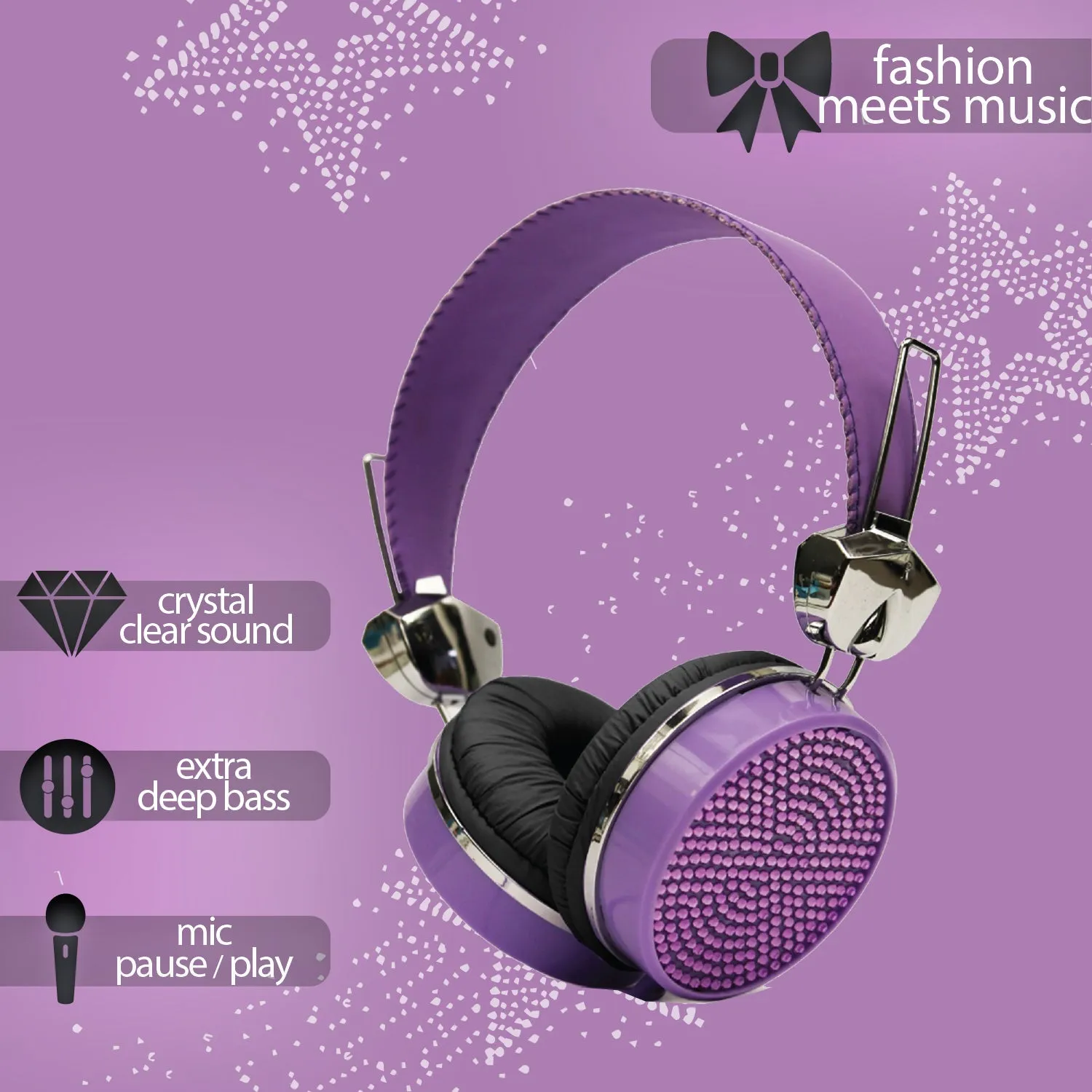 Gem Sound Purple Bling On Ear Wired Headphones