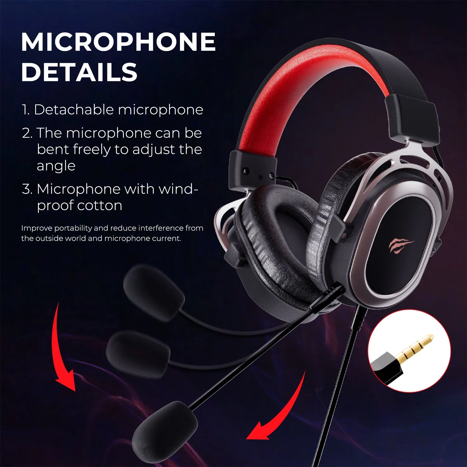 HAVIT H2008D Wired Gaming Headphones Detachable MIC 3.5mm Plug 50mm Drivers Surround Sound