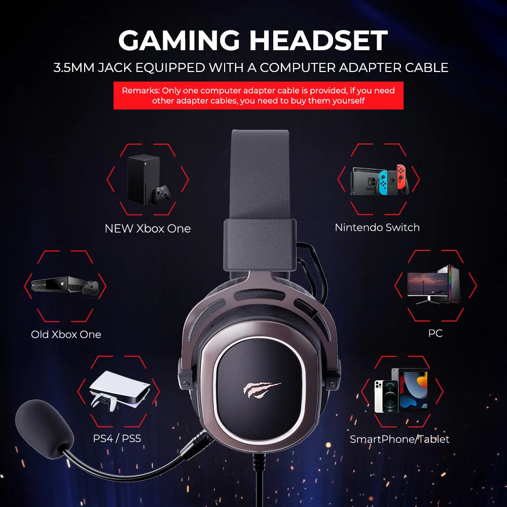 HAVIT H2008D Wired Gaming Headphones Detachable MIC 3.5mm Plug 50mm Drivers Surround Sound