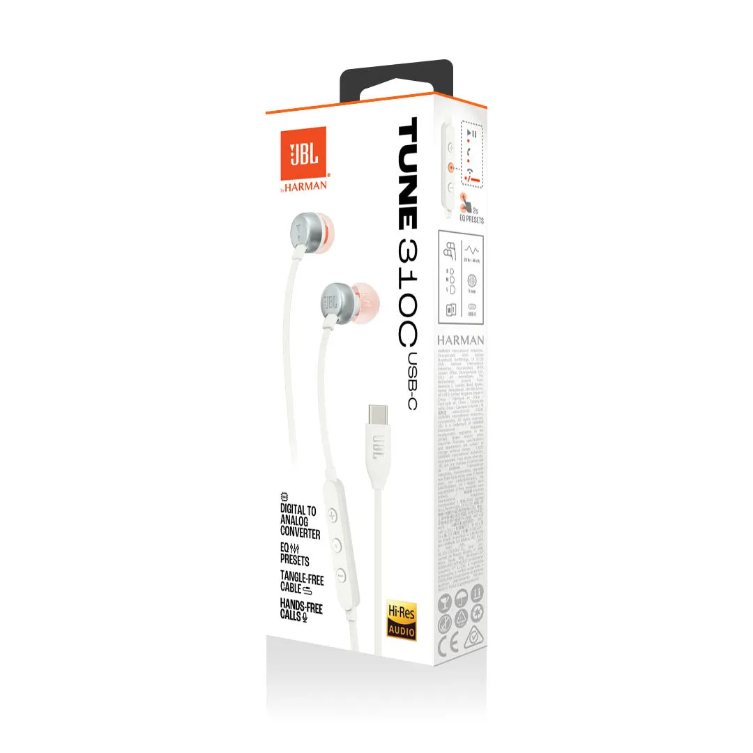 JBL Tune 310C Wired In-Ear Headphones - White