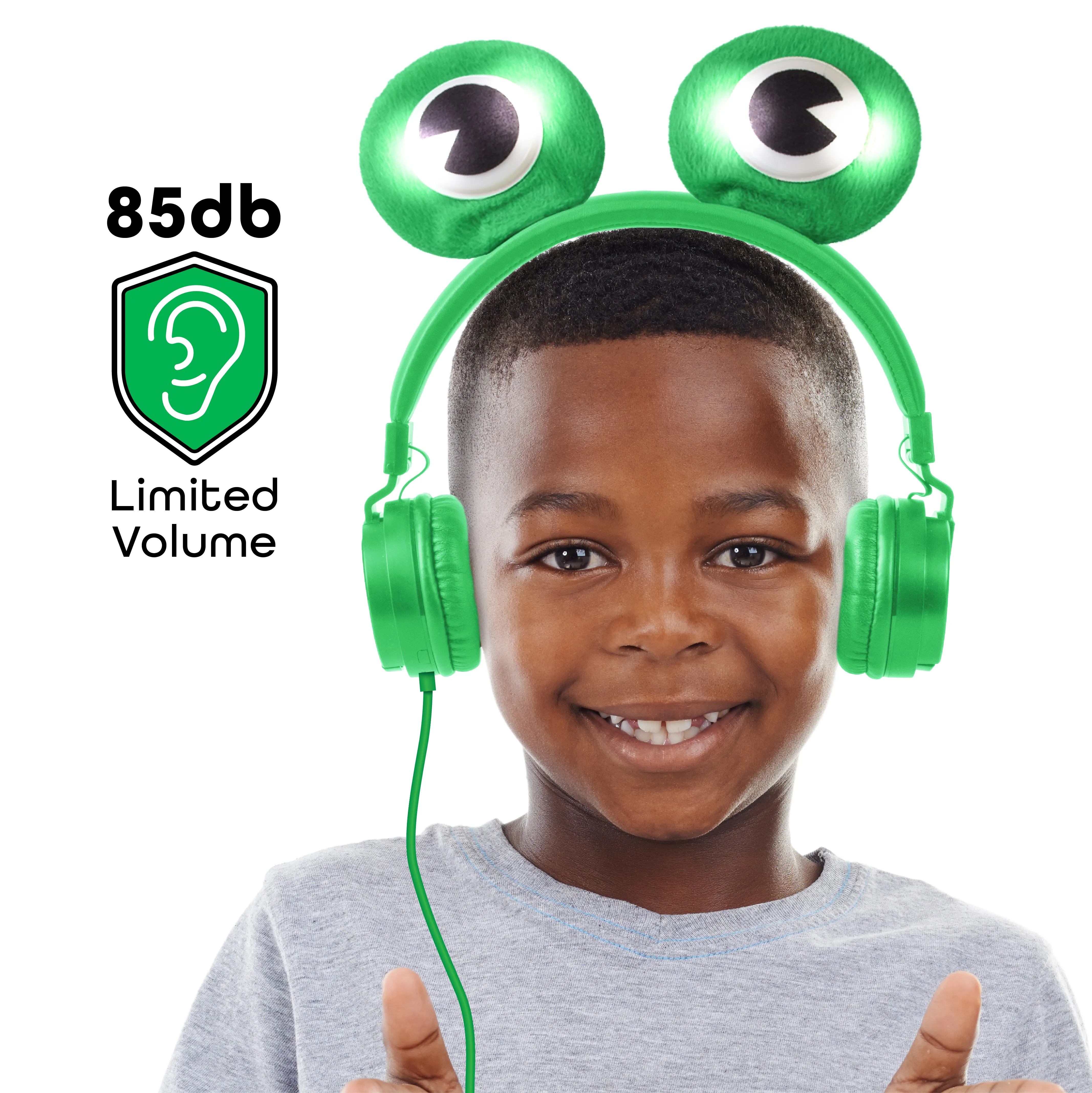 Kids Freddy Frog Wired On-Ear headphones magnetic eyes with LED lights