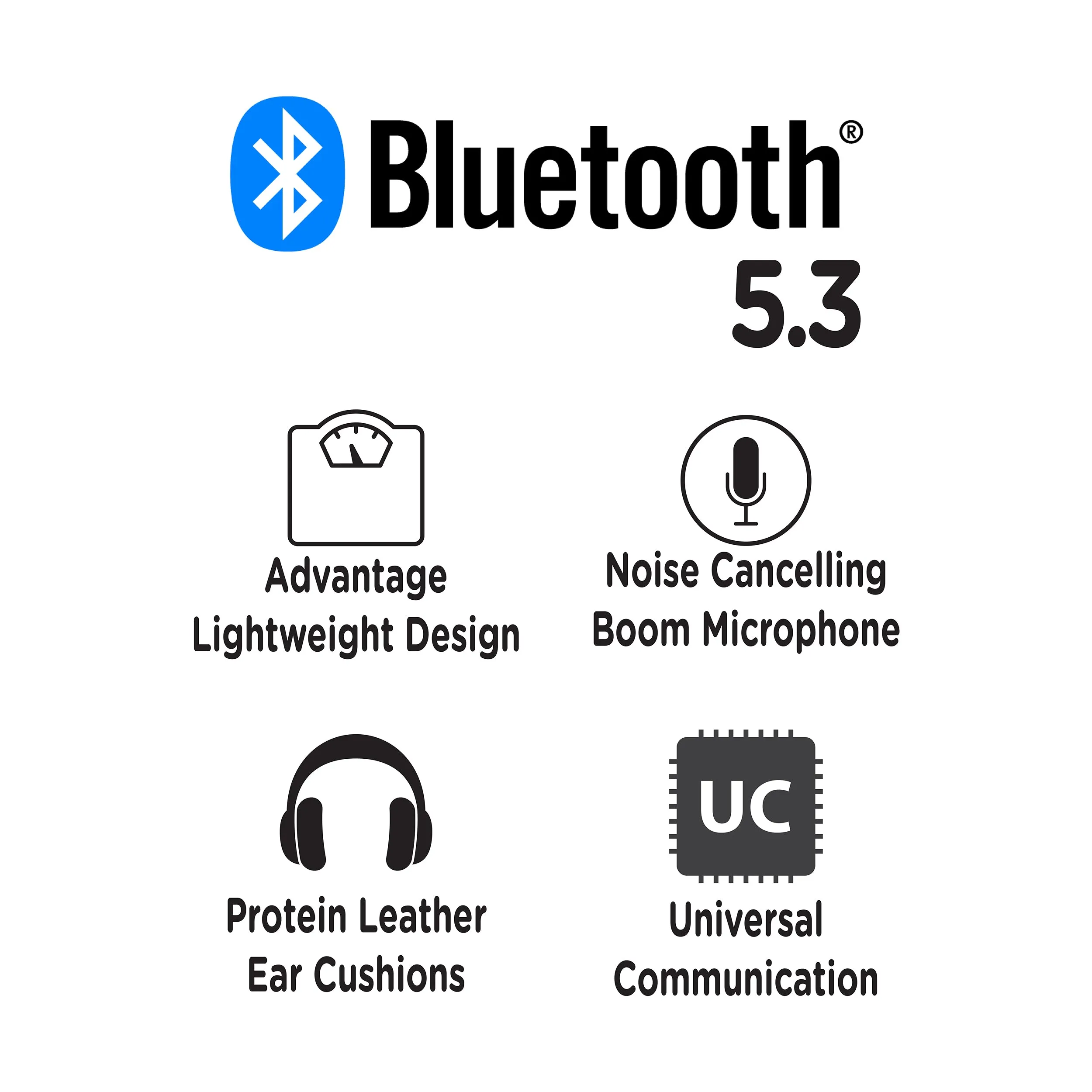 m360 Advantage Stereo Wireless Headset with Detachable Boom Microphone - Bluetooth Headphones with Wireless Receiver-Dongle - UC compatible – 30H Playtime - HS6500SBT