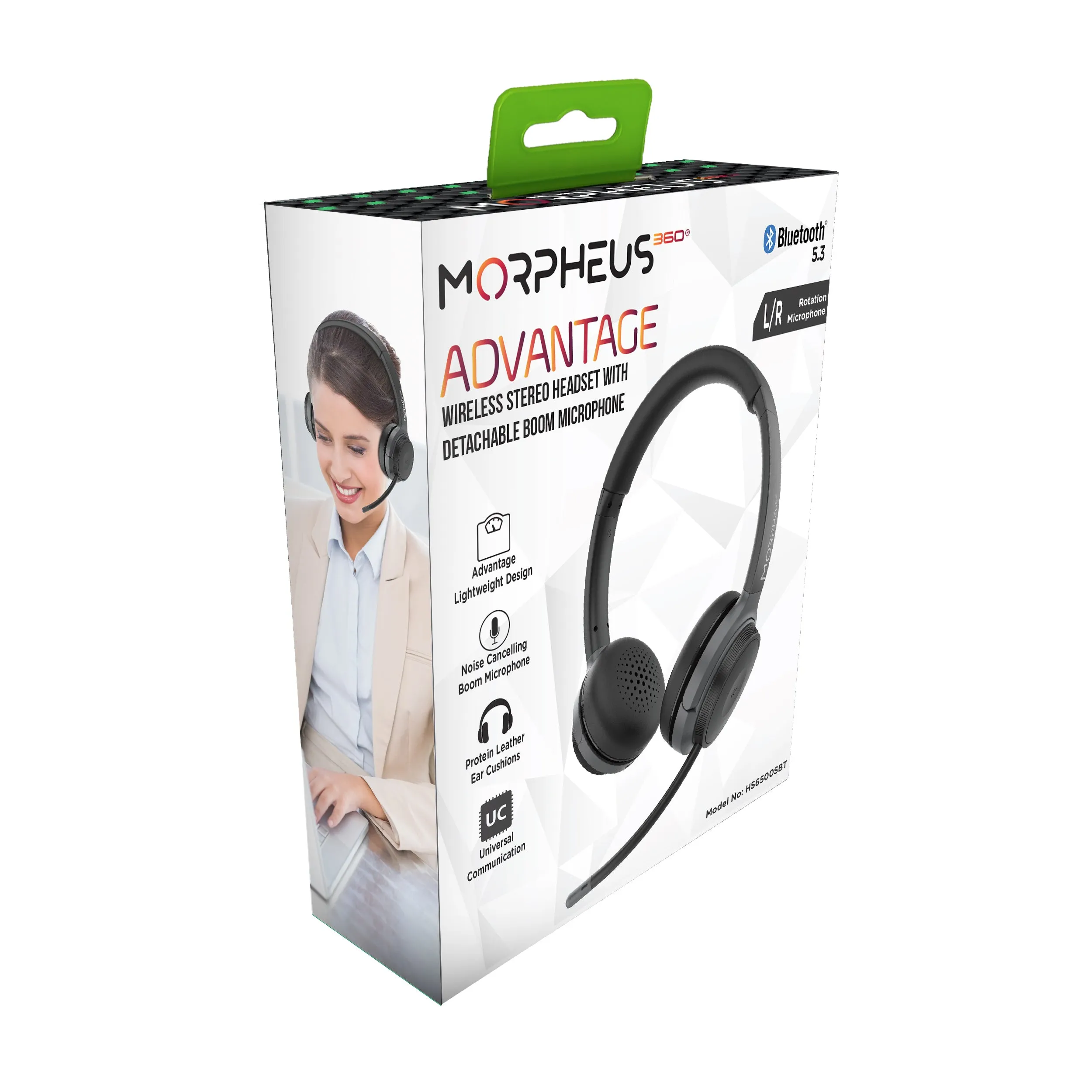 m360 Advantage Stereo Wireless Headset with Detachable Boom Microphone - Bluetooth Headphones with Wireless Receiver-Dongle - UC compatible – 30H Playtime - HS6500SBT