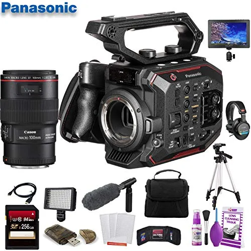 Panasonic AU-EVA1 Compact 5.7K Super 35mm Cinema Camera (AU-EVA1PJ) W/ Canon EF 100mm f/2.8L Lens , 256GB Memory Card, Bag, Tripod Bundle