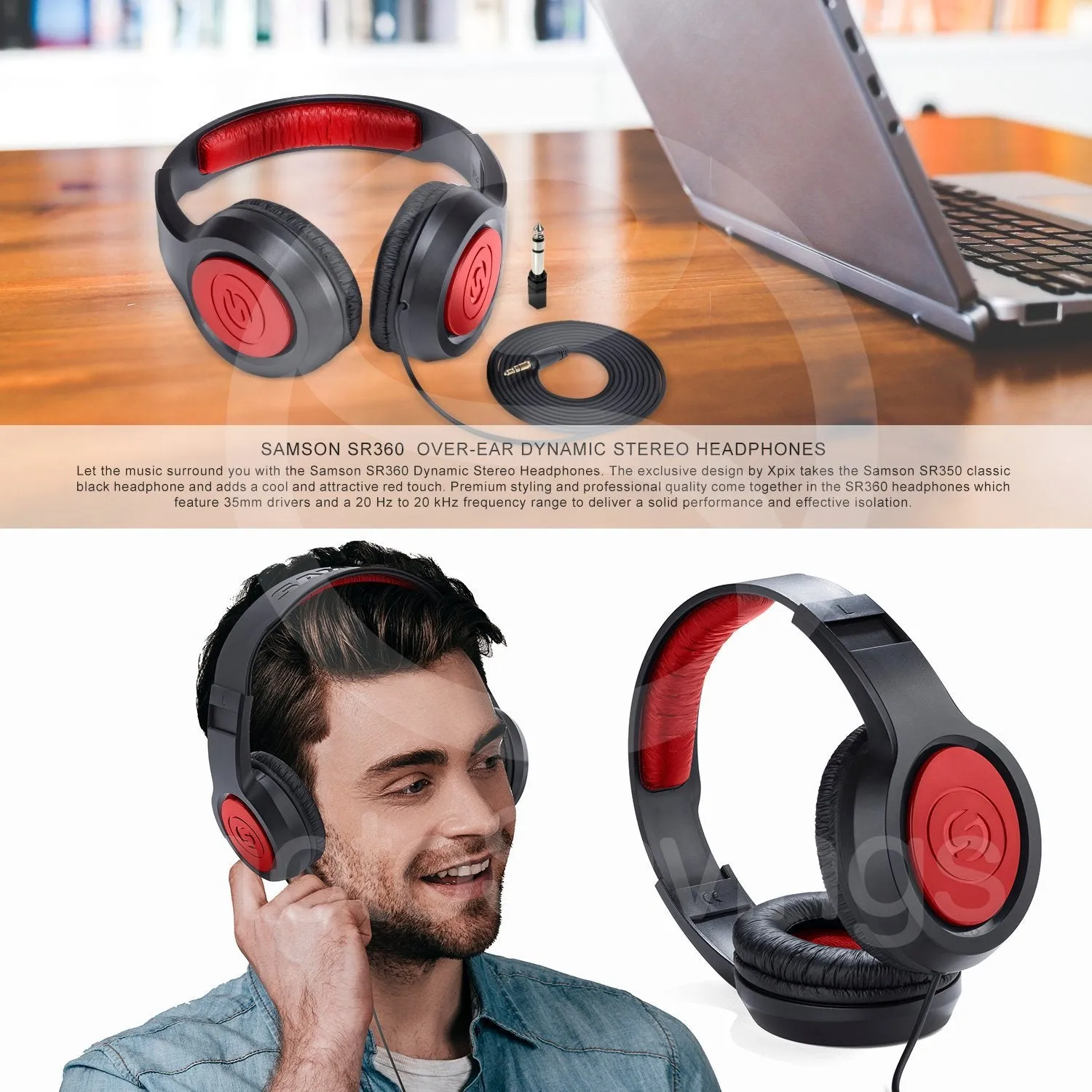 Samson SR360 Over-Ear Dynamic Stereo Headphones