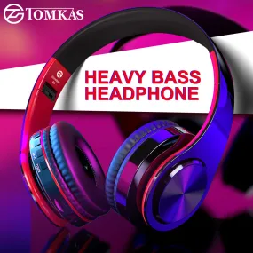 TOMKAS Bluetooth Headphones Wireless Stereo Earphones Foldable Headsets Adjustable Earbuds With Mic/TF Card For With Microphone